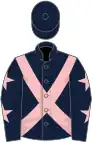 Dark blue, pink cross belts, dark blue sleeves, pink stars