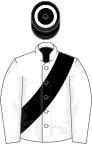 White, black sash, black cap, white hoop