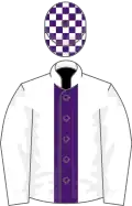 White, purple stripe, check cap