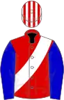 Red, White sash, striped cap, Blue sleeves