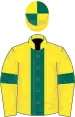 Yellow, dark green stripe and armlets, quartered cap