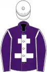 Purple, white cross of lorraine, seams on sleeves, white cap