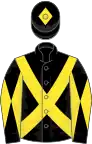 Black, yellow cross belts, diabolo on sleeves, black cap, yellow diamond