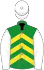 Green, yellow chevrons, white sleeves and cap