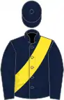 Dark blue, yellow sash