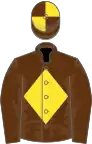 Brown, yellow diamond, quartered cap