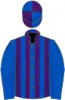 Royal blue, purple stripes on body, quartered cap