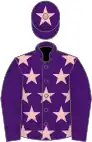 Purple, pink stars, purple sleeves, purple cap, pink star