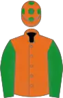 Orange, green sleeves and spots on cap