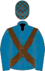 MADONNA BLUE, brown cross belts, check cap