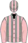 Pink and grey stripes, pink sleeves, grey seams