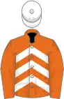 Orange, white chevrons, orange sleeves, white cap