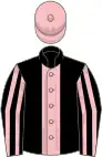 Black, pink stripe, striped sleeves, pink cap