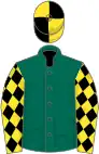 Dark green, yellow sleeves, black diamonds, quartered cap