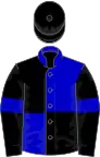 Blue and black (quartered), black sleeves, blue armlets, black cap