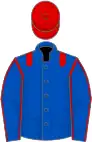 Royal blue, red epaulets, royal blue sleeves, red seams, red cap