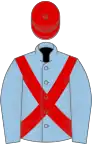 Light blue, red cross belts, red cap