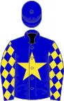 Blue, yellow star, diamonds on sleeves