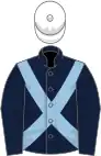 Dark blue, light blue crossbelts, white cap