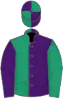 Purple, emerald green (halved), reversed sleeves, quartered cap