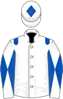 White, royal blue epaulets, diabolo on sleeves and diamond on cap