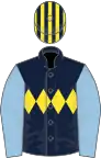 Dark blue, yellow triple diamond, light blue sleeves, dark blue and yellow striped cap