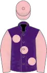 Purple, large pink spots, sleeves and cap