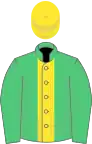 Emerald green, yellow panel, yellow cap