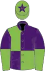 Purple and Light Green (quartered), halved sleeves, Light Green cap, Purple star