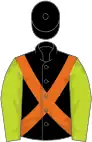 Black, orange cross belts, lime green sleeves