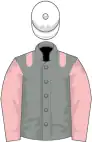 Grey, pink epaulets and sleeves, white cap