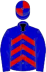 Blue, red chevrons on body, quartered cap