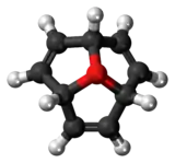 Ball-and-stick model of the oxatriquinacene cation