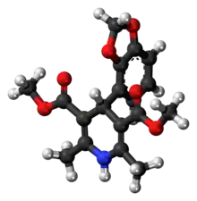 Ball-and-stick model of the oxodipine molecule