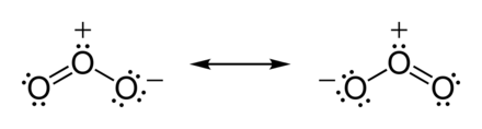 Resonance structures of ozone with lone pairs indicated