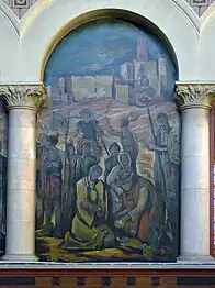 A portion of the fresco "fhe Crucifixion", by Anders Osterland (1887-1960), behind the choir