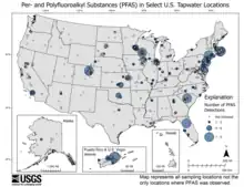 Image 10This USGS map shows the number of PFAS detected in tap water samples from select sites across the US. (from Drinking water)