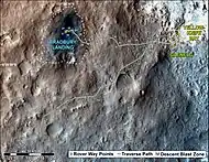 First-year and first-mile map of Curiosity's traverse on Mars (1 August 2013) (3-D).