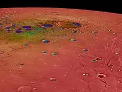 False-color map showing maximum temperatures of north polar region.