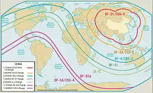 Medium and Intercontinental Range Ballistic Missiles (2007). Note: China currently is capable of targeting its nuclear forces throughout the region and most of the world, including the continental United States. Newer systems, such as the DF-31, DF-31A, and JL-2, will give China a more survivable nuclear force.