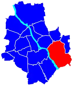 Location of Wawer within Warsaw