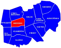 Location of Wierzbno within the district of Mokotów, in accordance to the City Information System.