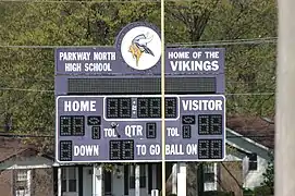 The football field scoreboard at Parkway North