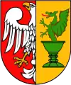 The coat of arms of the Otwock County used until 2008.