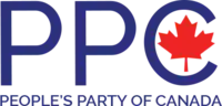 Former logo of the People's Party of Canada including the abbreviation and full name of the party. The maple leaf is displayed inside the C in PPC.