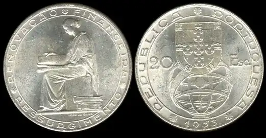 1953 20 escudos coin.