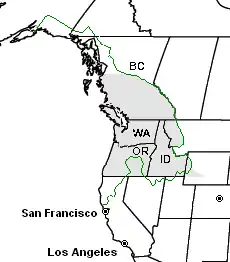 Image 30None of the multiple possible definitions of the Pacific Northwest is universally accepted. This map shows three possibilities: (1) The shaded area shows the historical Oregon Country. (2) The green line shows the Cascadia bioregion. (3) The labeled states and provinces include Washington, Idaho, Oregon and British Columbia. (from Pacific Northwest)