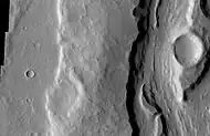 Close-up of Padus Vallis, as seen by THEMIS.  Padus Vallis is in the Memnonia quadrangle.