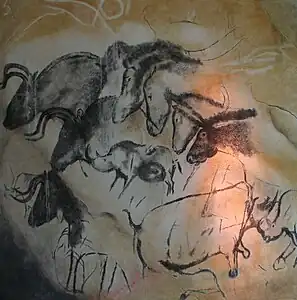 Chauvet cave, spatially effective grading of a group of animals through overlap (ca. 31.000 BC)