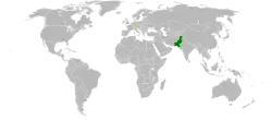 Map indicating locations of Pakistan and Austria